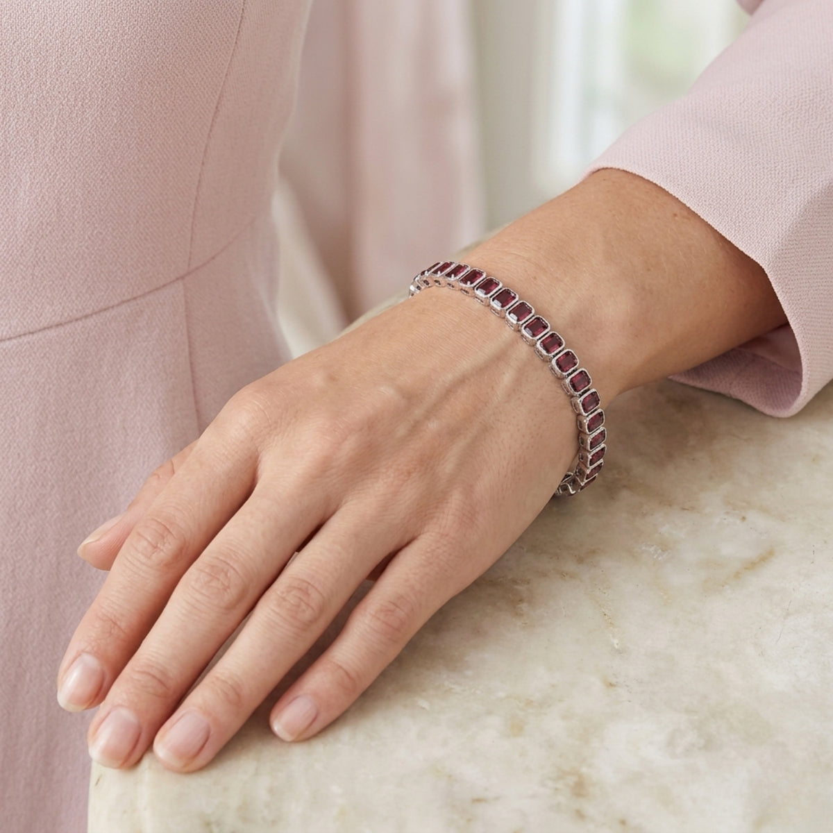 Garnet Octo Bezel Tennis Bracelet