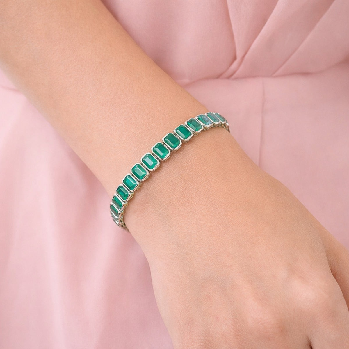 Green onyx Octo Bezel Tennis Bracelet