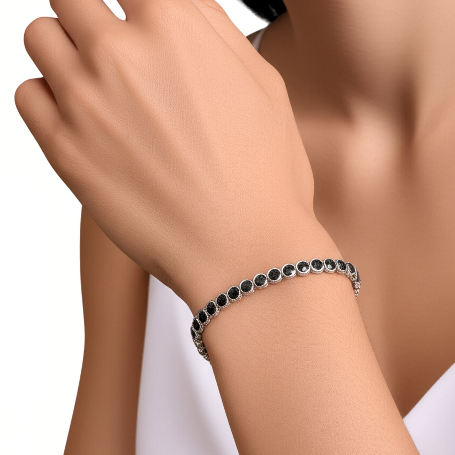 Black Onyx Bezel Set Tennis Bracelet