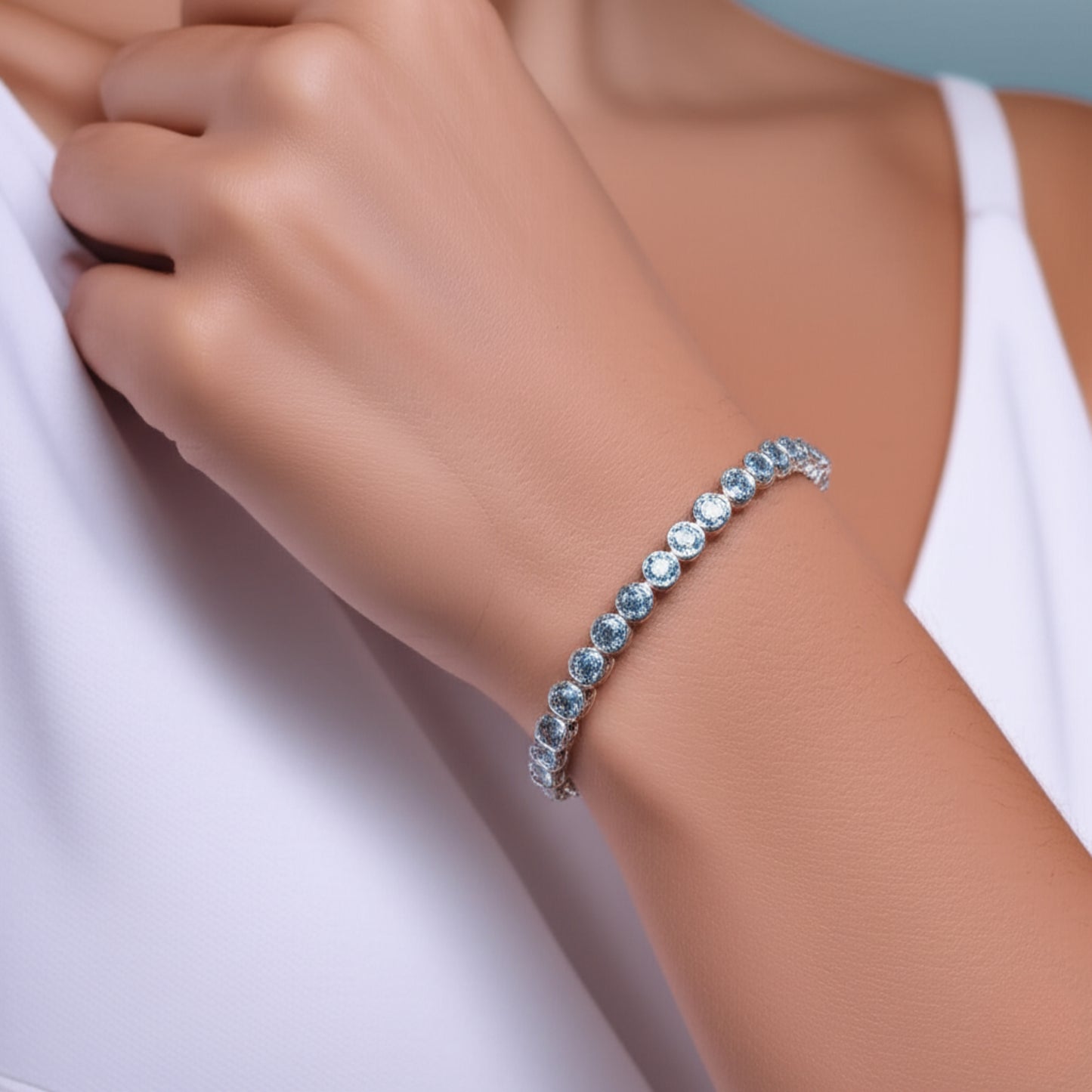 Swiss Blue Topaz Bezel Set Tennis Bracelet