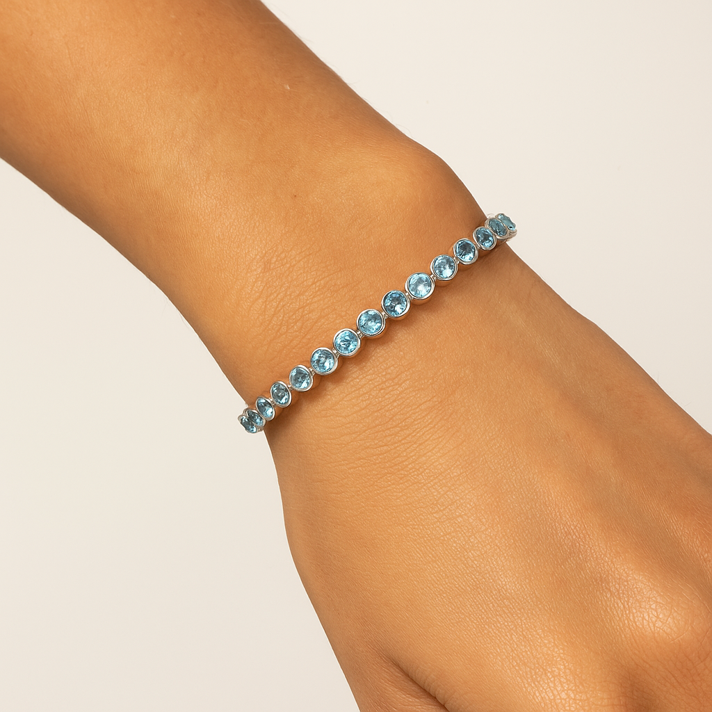 Swiss Blue Topaz Bezel Set Tennis Bracelet