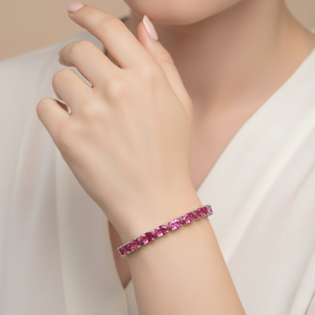 Oval Pink Topaz Tennis Bracelet