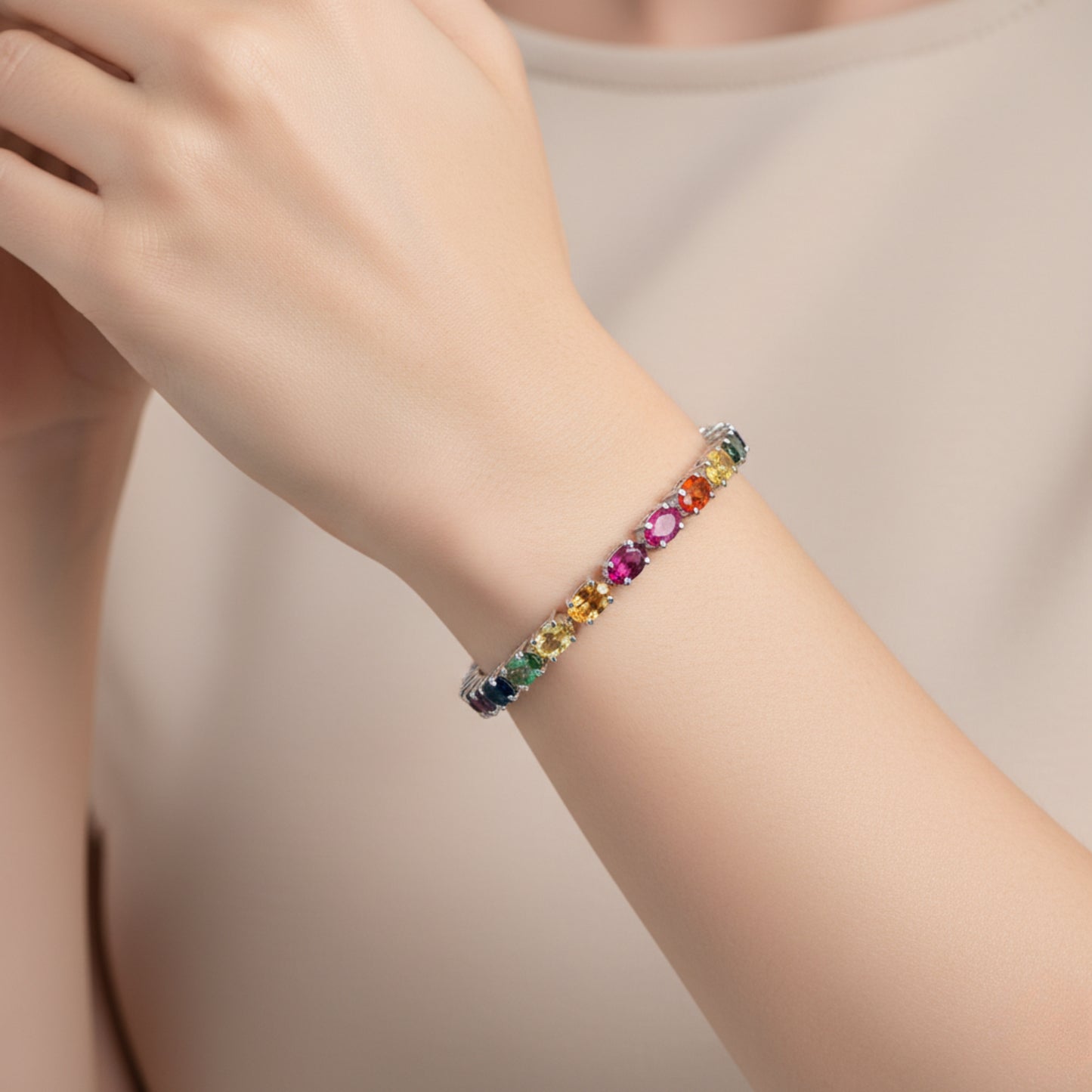 Oval Rainbow Tennis Bracelet
