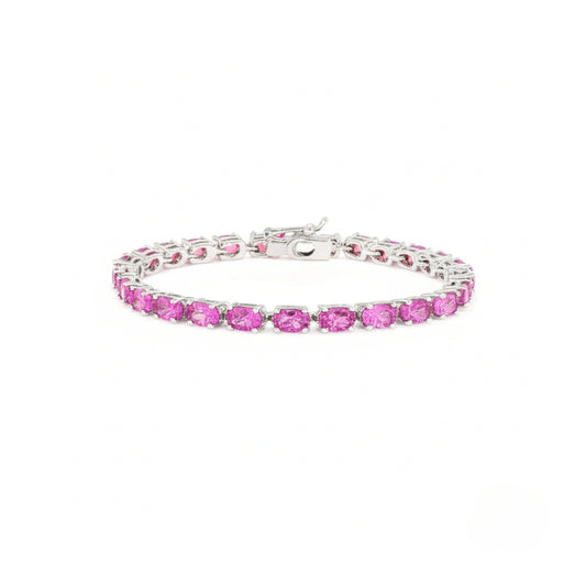 Oval Pink Topaz Tennis Bracelet