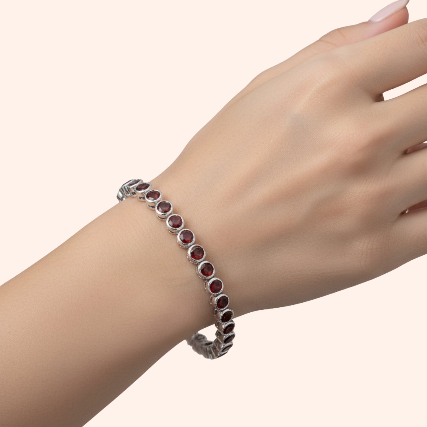 Garnet Bezel Set Tennis Bracelet