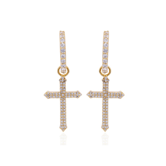 Cross Charm Hoops Gold Vermeil