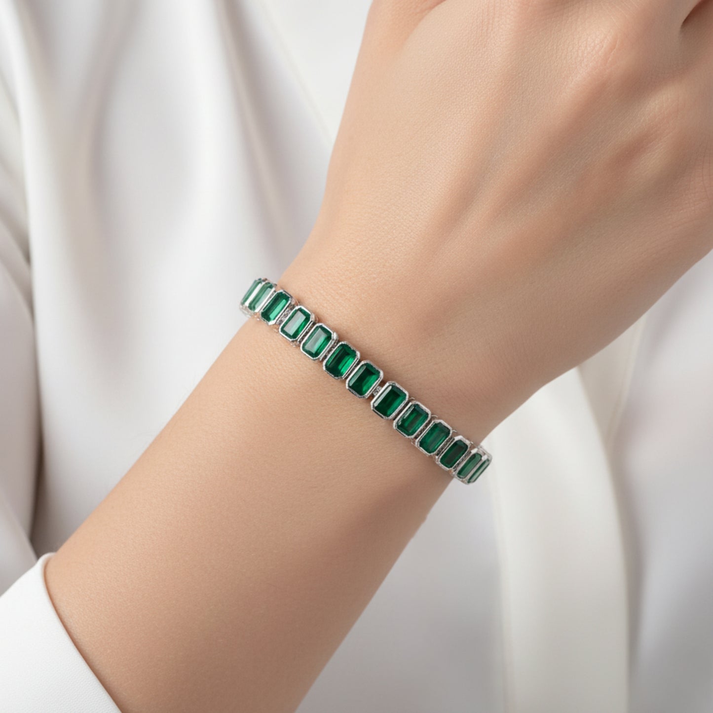 Green onyx Octo Bezel Tennis Bracelet