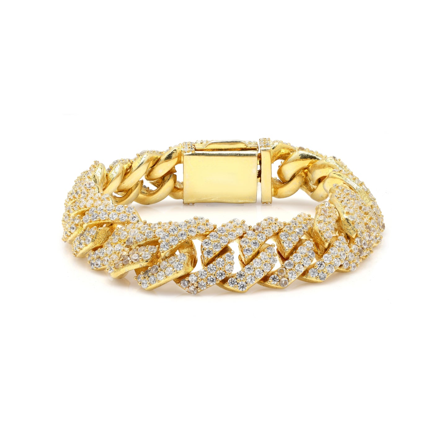 Raised Iced Out Cuban Bracelet 14mm Gold