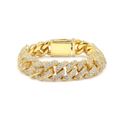 Raised Iced Out Cuban Bracelet 14mm Gold