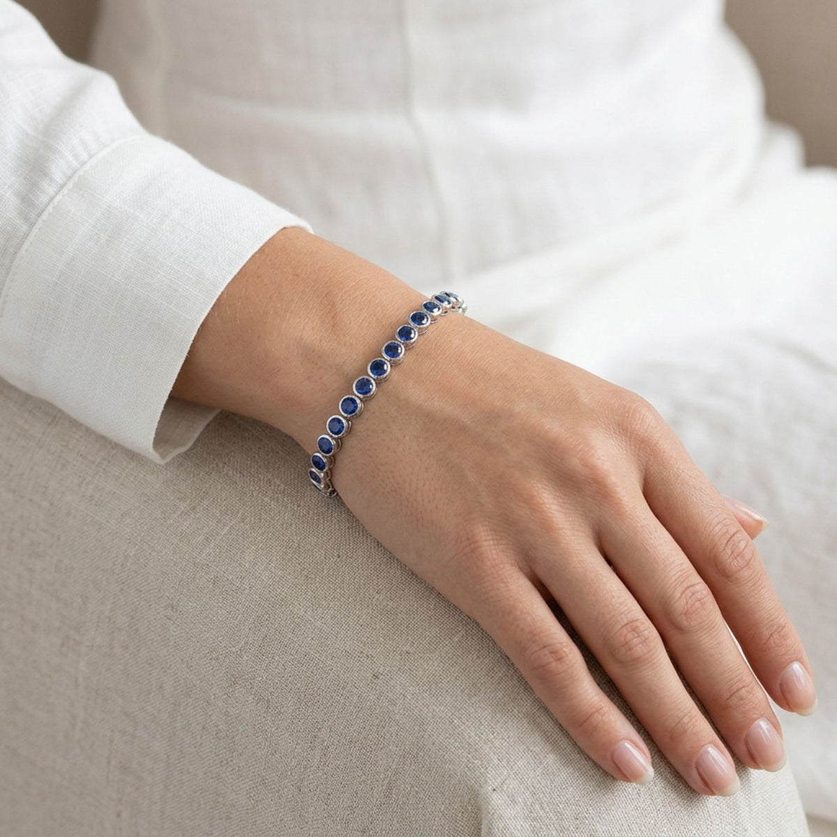 Blue Sapphire Bezel Set Tennis Bracelet