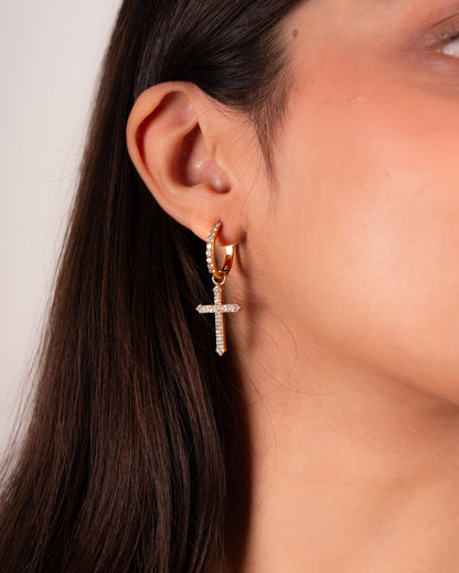 Cross Charm Hoops Gold Vermeil