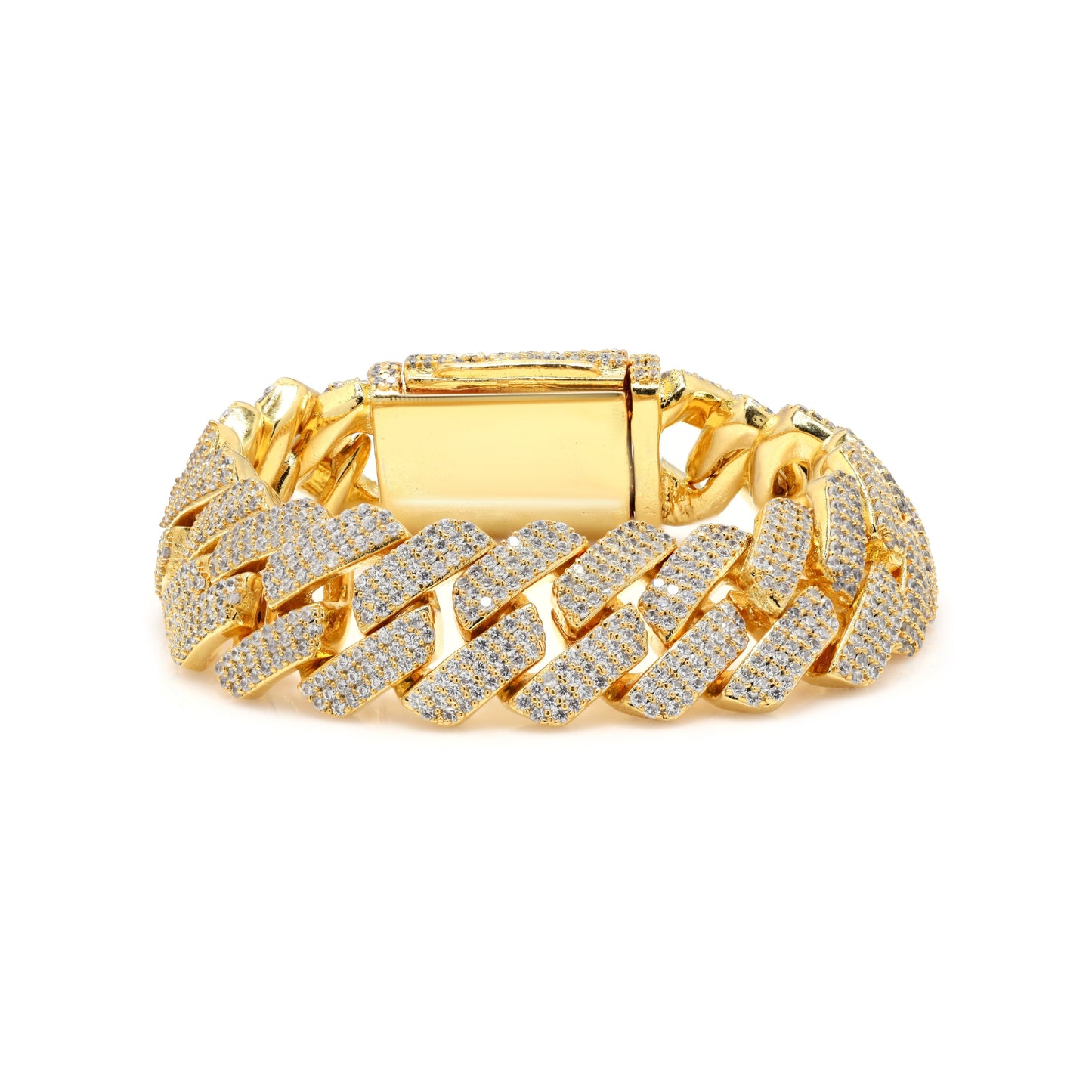 Raised Iced Out Cuban Bracelet 19mm Gold