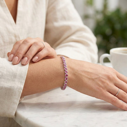Pink Topaz Bezel Set Tennis Bracelet