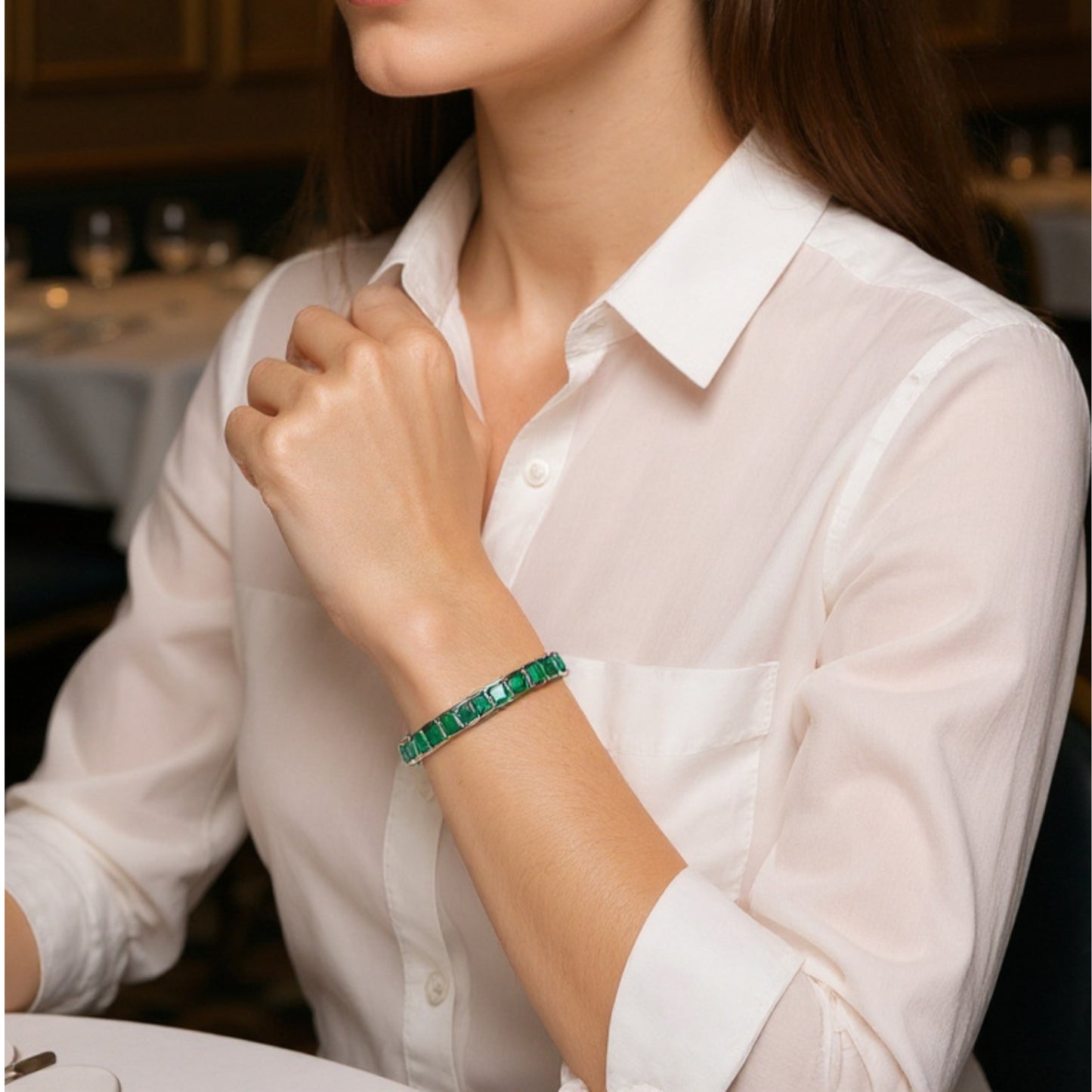 Green onyx Princess Tennis Bracelet