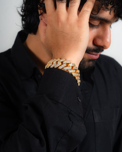 Raised Iced Out Cuban Bracelet 19mm Gold