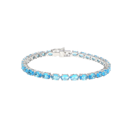 Oval Swiss Blue Topaz Tennis Bracelet