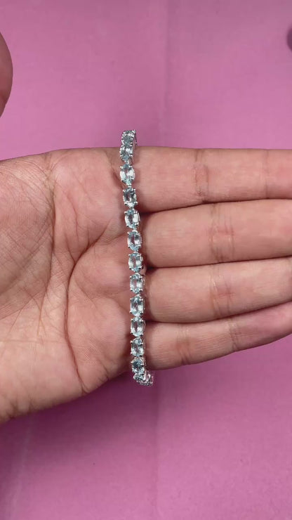 Oval Blue Topaz Tennis Bracelet